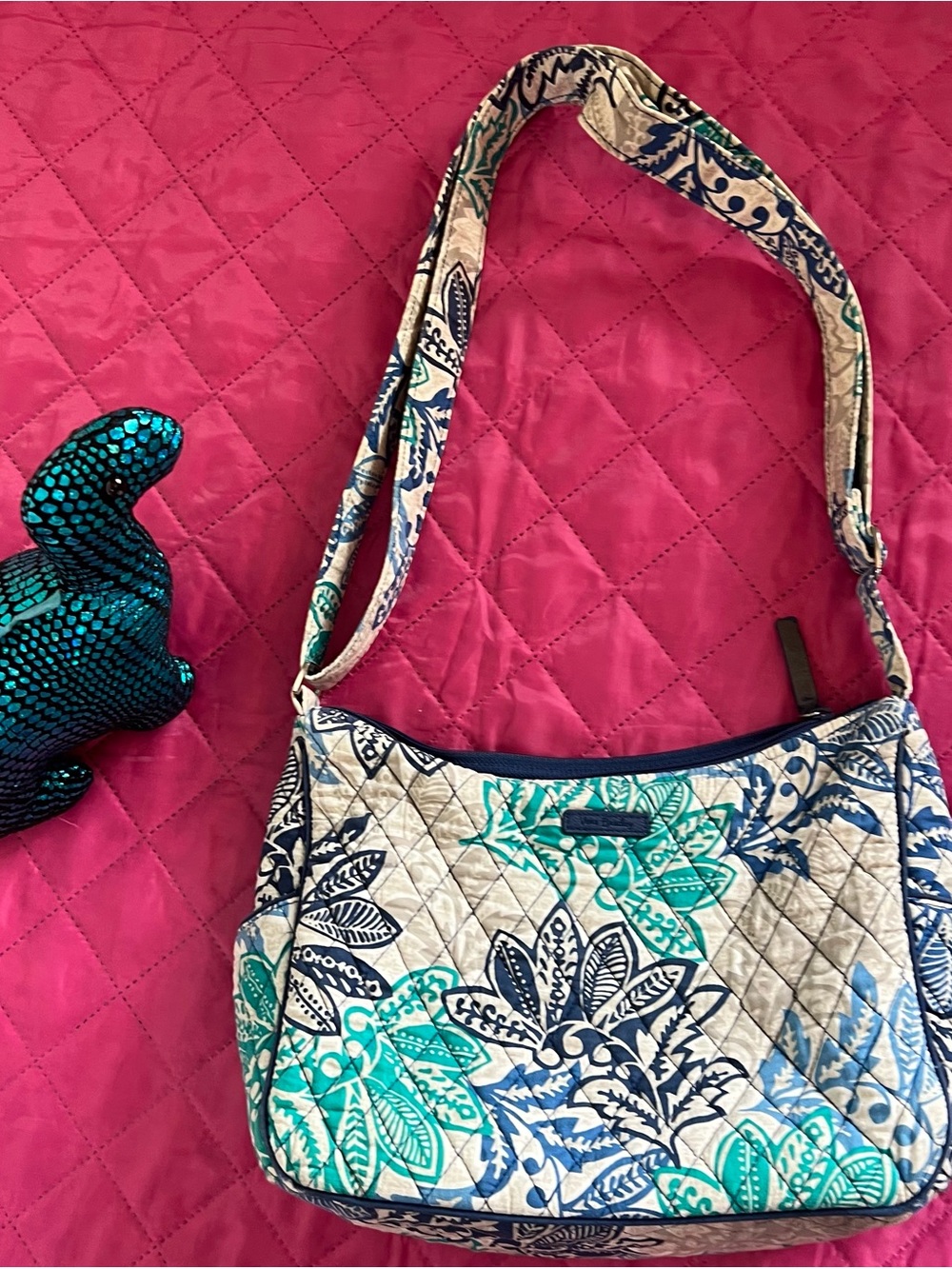 Vera Bradley Blue Teal Floral Quilted Shoulder Bag